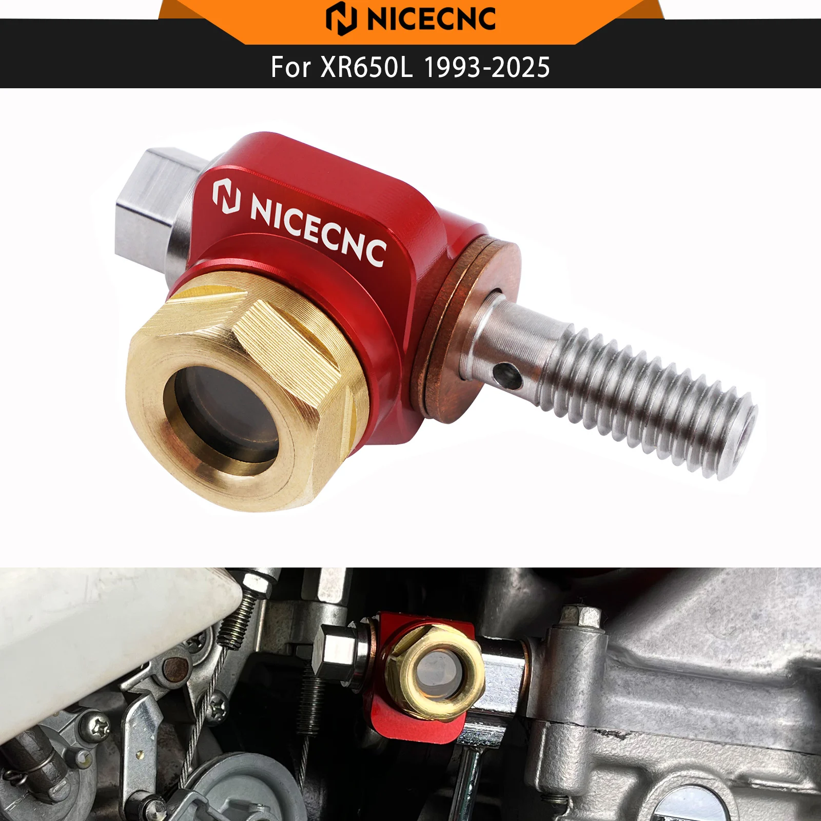 

NICECNC Banjo Bolt Oil Sight Glass For Honda XR650L XR600R XR 650L 600R 1985-2025 2024 Aluminum Alloy Anodization CNC-machined