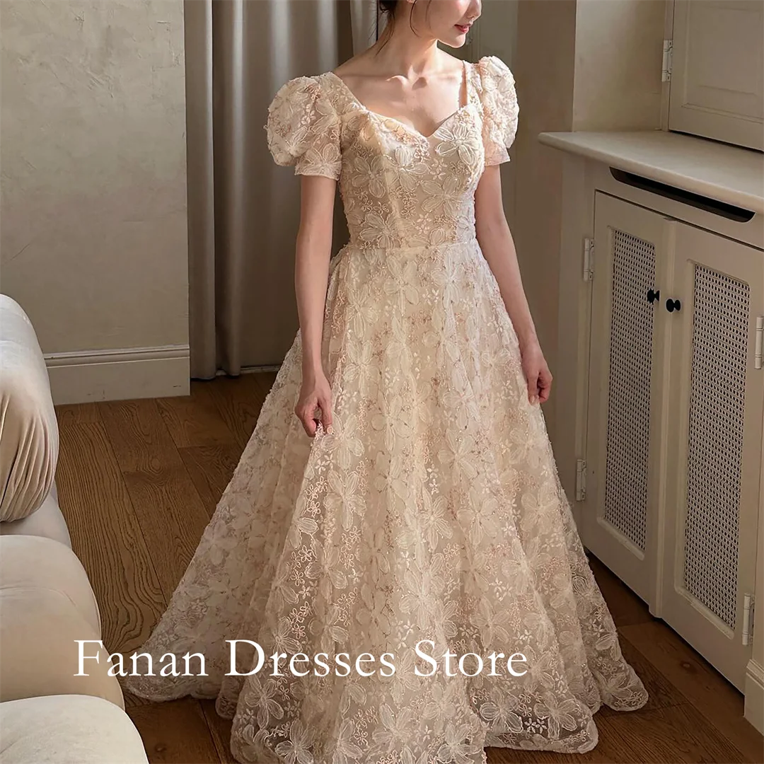 

FANAN Korea Милое кружевное платье для выпускного вечера с пышными рукавами 웨딩드레스 Корсет длиной до пола с рюшами Красивые платья невесты по индивидуальному заказу