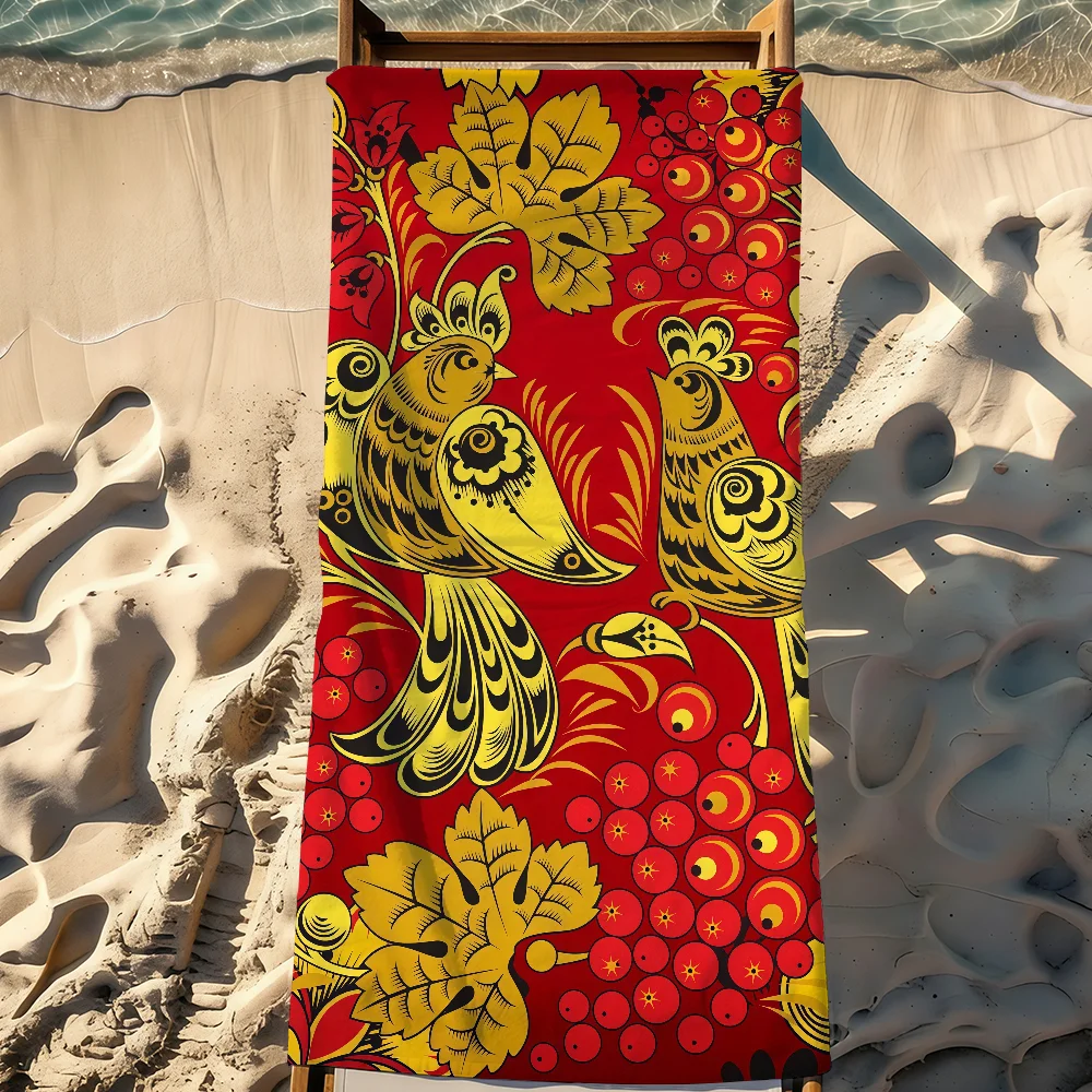 Art Russian Khokhloma Towel Sports Quick Dry Travel Camping Gear Sandproof Soft Light Large Beach Towel