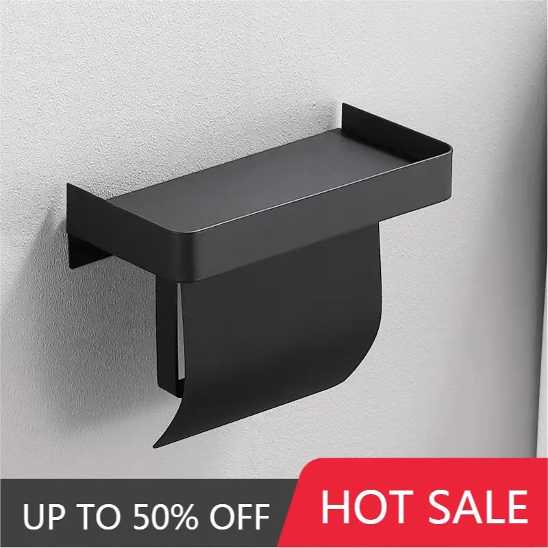Toilet Paper Holder Wall Self Adhesive Anti-Rust Stainless Steel Toilet Roll Holder With Phone Shelf For Bathroom And Kitchen