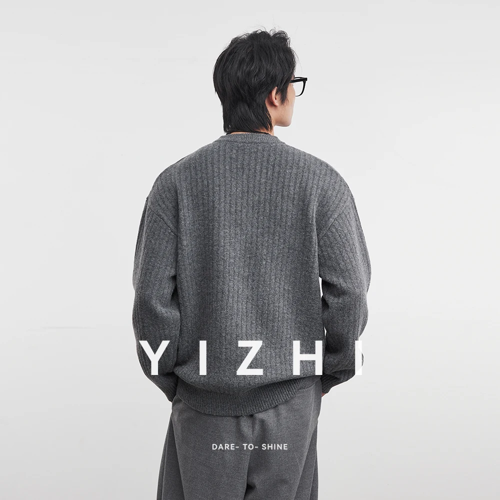 أزياء الرجال مزيج الصوف كتلة اللون جيب متماسكة سترة 2025 الخريف الشتاء العصرية طويلة الأكمام البلوز