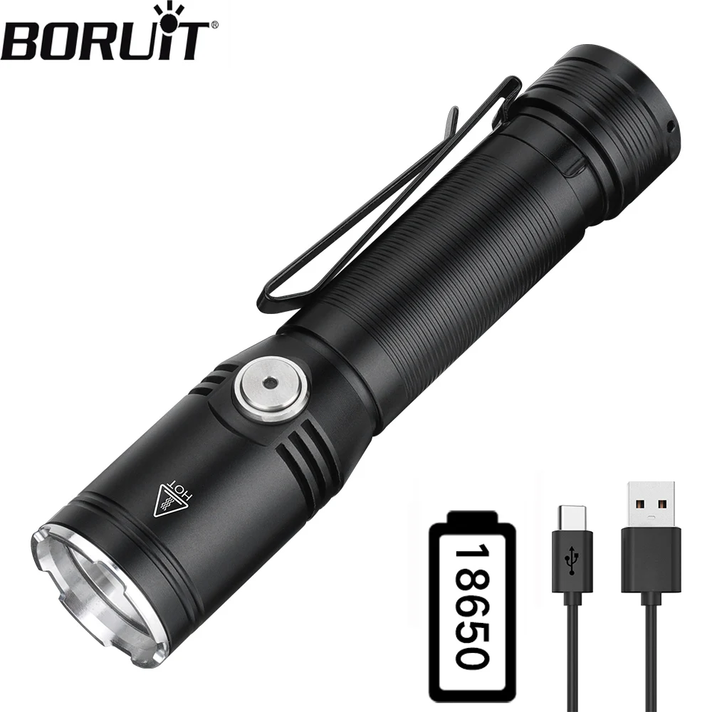 BORUiT ET25, мощный фонарик, 1100 лм, Type-C, перезаряжаемый, с зажимом, водонепроницаемый фонарь для рыбалки, для чрезвычайных ситуаций и использования