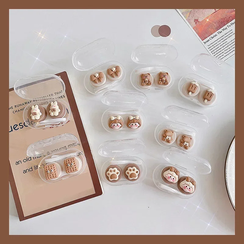 Kawaii Girl Mini Coloured Eye Contacts Case Warm Coffee Color Women Travel Contacts Lense Storage Organizer Box Cases Tool