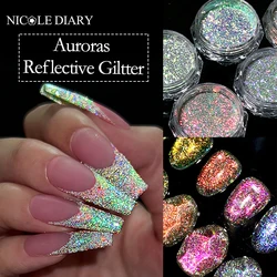 NICOLE DIARY Reflective Glitter Nail Powder Sequins Sparkly Flash Crystal Pigment Powder Nails DIY Dust Nail Supplies