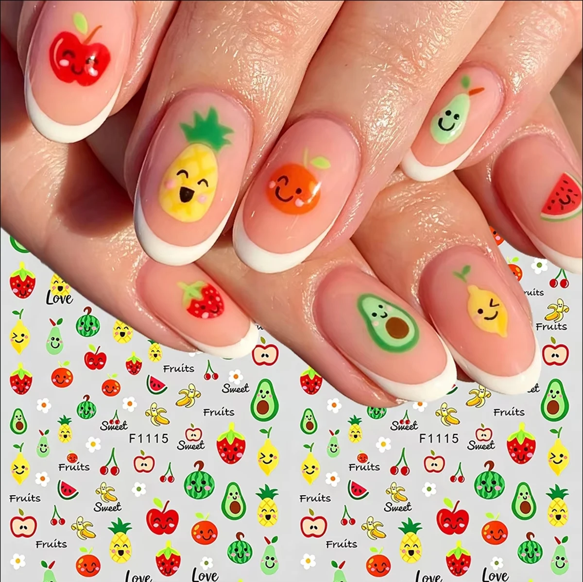 2-Sheets Cute Fruits Pineapple Avocado Lemon Apple Flowers 3d Nail Stickers Nail Decals Decorated For Manicure DIY