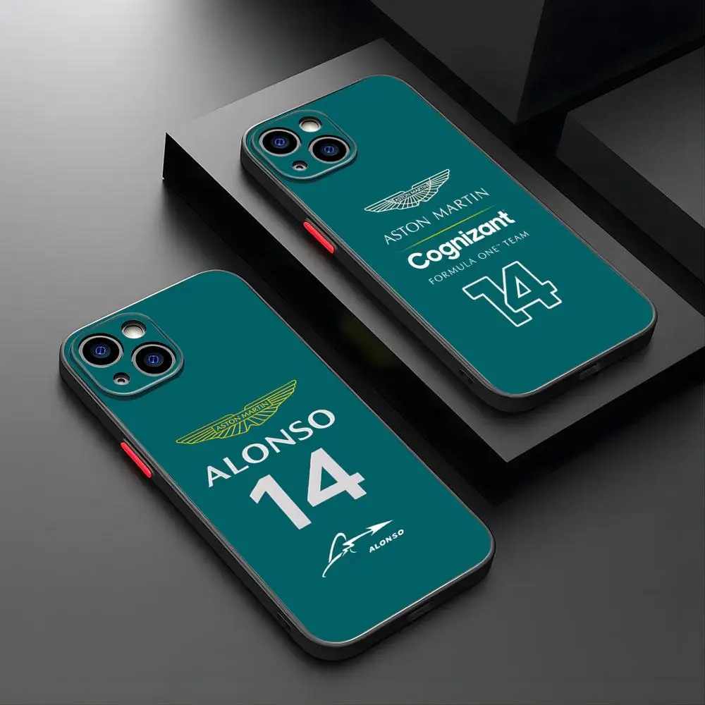 A-Alonso 14 Aston Martin F1 Phone Case Matte Translucent Back Cover for IPhone 15 Pro Max 14 Pro 13 11 12 Mini Xs X Xr 7 8 Plus