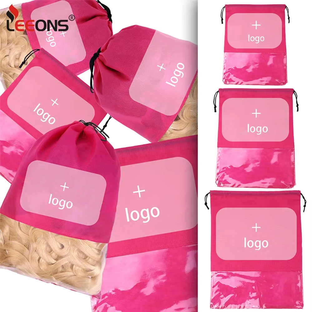 Bolsa de peluca no tejida, bolsa de viaje impermeable a prueba de polvo, color negro y rosa, para tienda de pelucas y extensiones de cabello humano, 12 Uds.