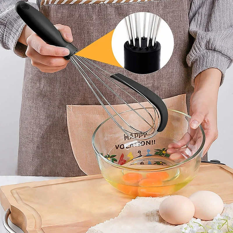 304 Stainless Steel Balloon Whisk With Silicone Scraper - Elegant Handle & Thick Wire Balloon Whisk For Mixing