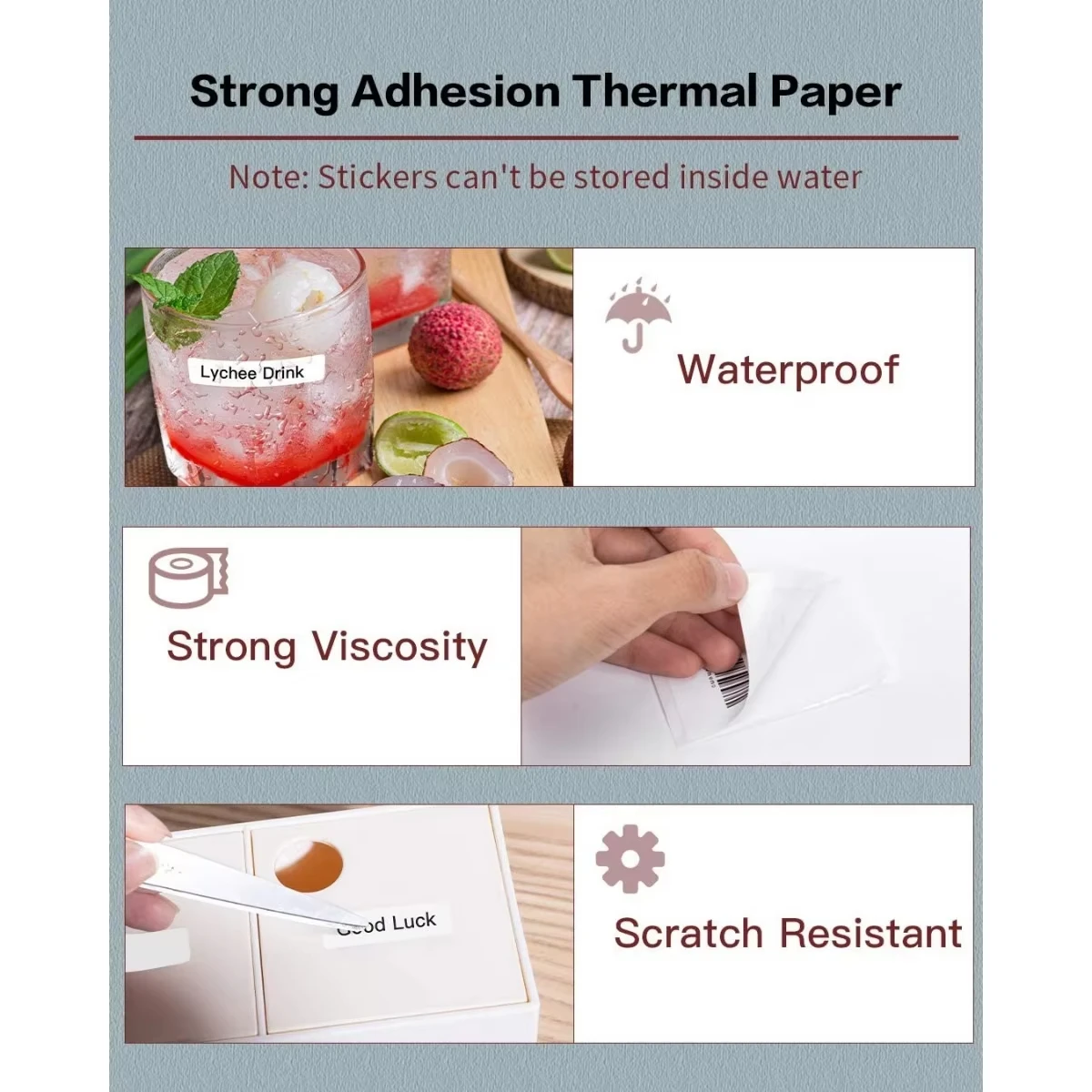 Etichette termiche bianche multi-dimensione Carta adesiva adesiva impermeabile per la spedizione di codici a barre, cartellini dei prezzi al dettaglio, organizzazione dell'ufficio