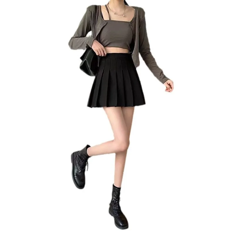 Zomer hete verkopende dameskleding effen kleur casual rok rits knop a-lijn korte jurk dameskleding plooirok