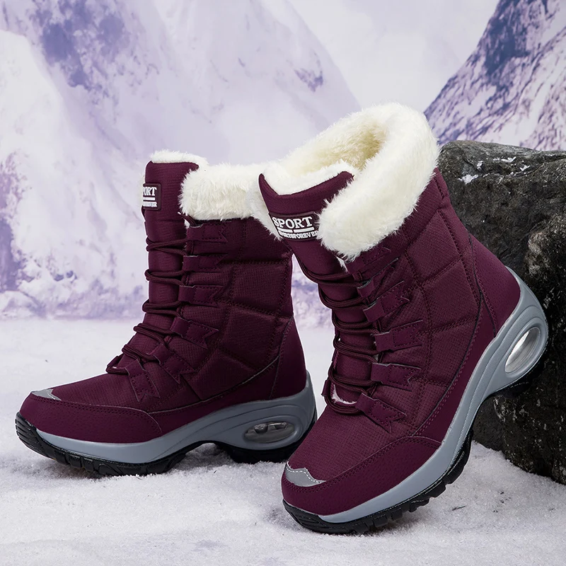 Women's Boots 2024 Women Fashion Luxury Snow Boots Versatile Anti Slip Winter Warm Cotton Shoes Comfortable Platform Calf Boots