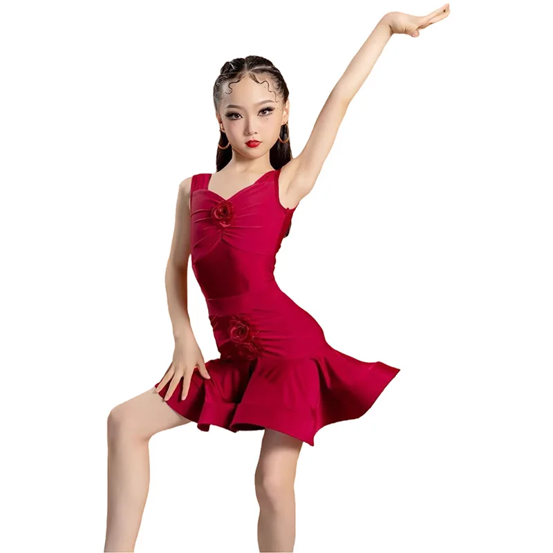 Strój do tańca dla dziewczynki, sukienka do tańca lirycznego, latynoamerykańskiego, kostiumy latynoskie dla dziewczyn, strój do samby, odzież do tańca towarzyskiego, top, spódnica, strój konkursowy.