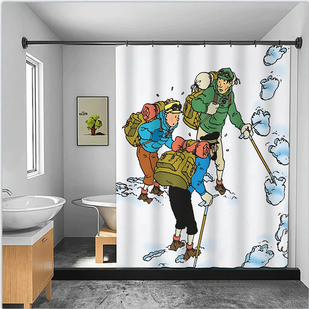 Cute The Adventure of T-Tintin Shower Curtain Waterproof Polyester Fabric Colorful Bath Curtains Home Bathroom Curtain With Hook