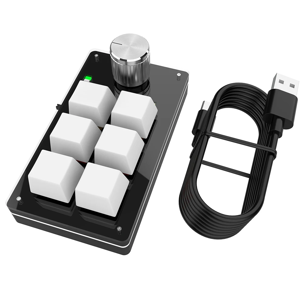 6 Key 1 Knob Programming Macro Custom Knob Keyboard Bluetooth-Compatible/Wired RGB Mechanical Macropad Hotswap for Office Gaming