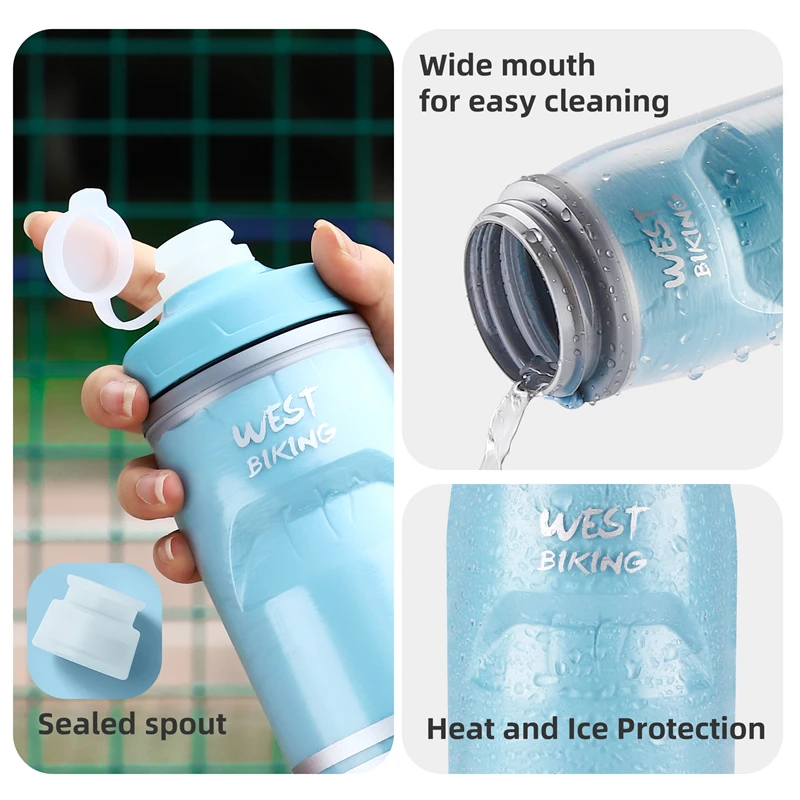 WEST BIKING Insulated Bike Water Bottle 620ML Heat/Cold Preservation Cycling Water Cup PP5 Bicycle Running Fitness Sports Kettle