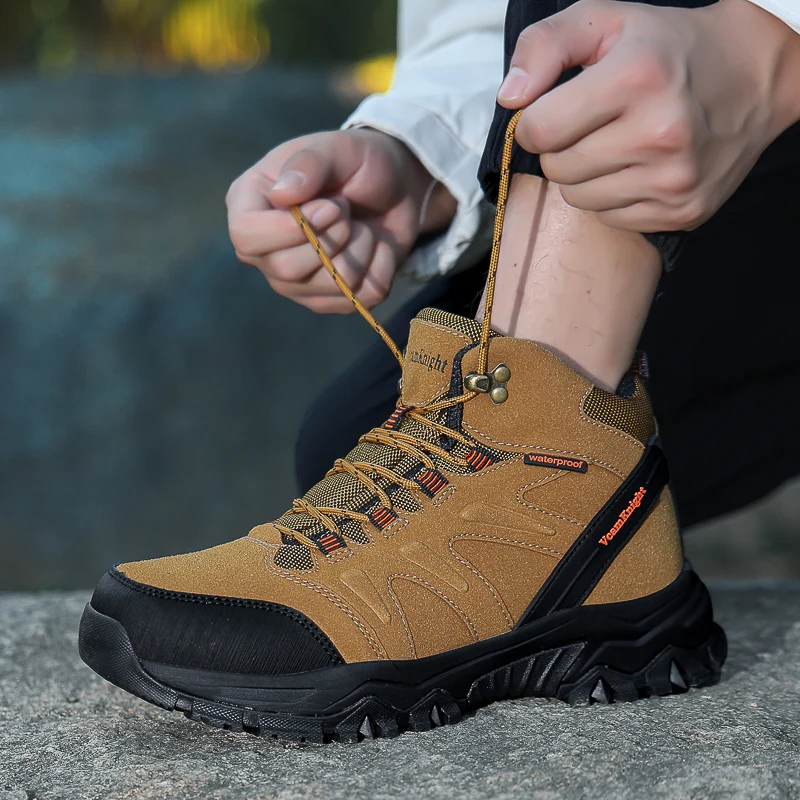 Hiking Shoes Men Thick Bottom Anti-slip High-top Men Breathable Durable Fashion Lace-up Outdoor Casual Sports Shoes Mens