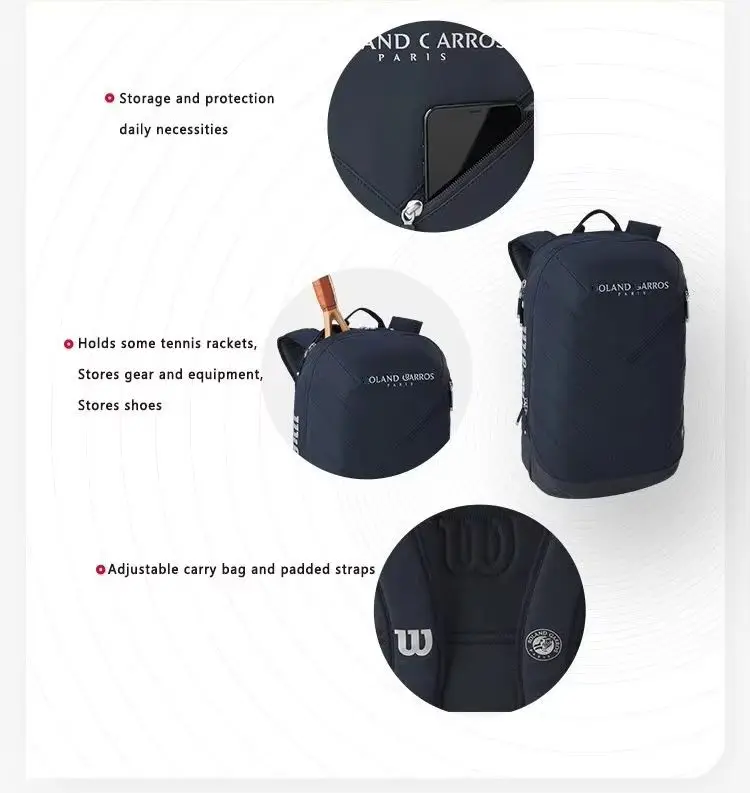 Wilson 2024 Roland Garros Super Tour Zaino per racchetta da tennis può contenere 2 racchette da tennis Borsa sportiva di grande capacità per donna uomo