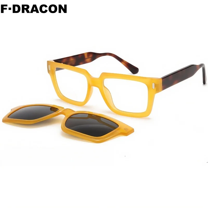 

F·DRACON Acetate Magnetic Eyeglasses Ultra-Lightweight 2-in-1 Polarized Men's Eyeglasses Square Optical Prescription Frames 8730
