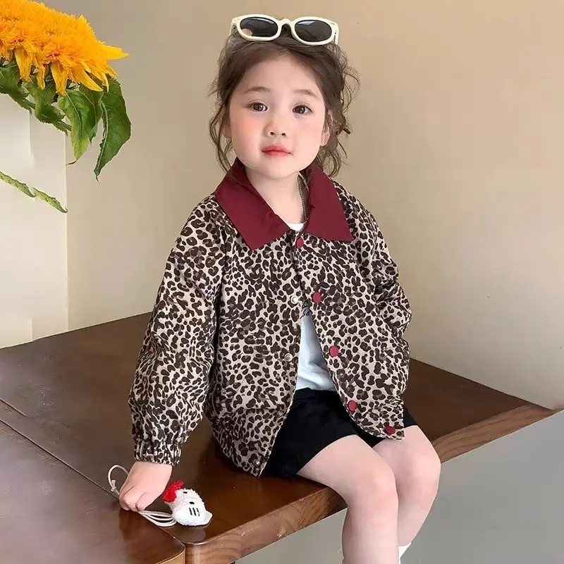 Girl's Leopard Coat Spring and Autumn 2026 New Children's Jacket Leopard Pattern Baby Girl Spring Casual Top