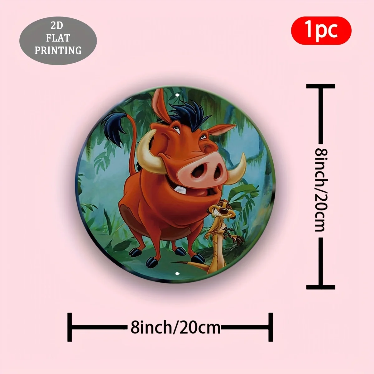 مسطح ثنائي الأبعاد، قطعة واحدة من لوحة فنية جدارية مستديرة من الألومنيوم Lion King Simba & Nala - لوحة زخرفية مسطحة ثنائية الأبعاد مع مشهد الغابة النابضة بالحياة، مثالية f