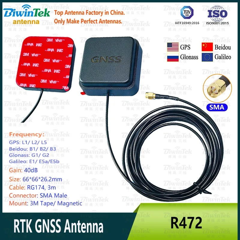 Biwintek RTK GNSS Antenna L1 L2 L5 Multi-band Frequency High Precision High Gain GPS GLONASS Beidou Galileo QZSS SMA Waterproof