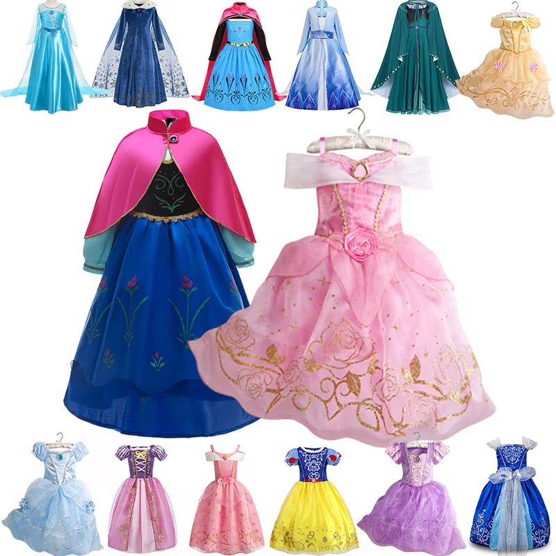 Flower Rapuzen Frozen Anna Elsa Princess Girls Dress Christmas Cosplay Costume Birthday Carnival Snow Queen Party Dress Clothes