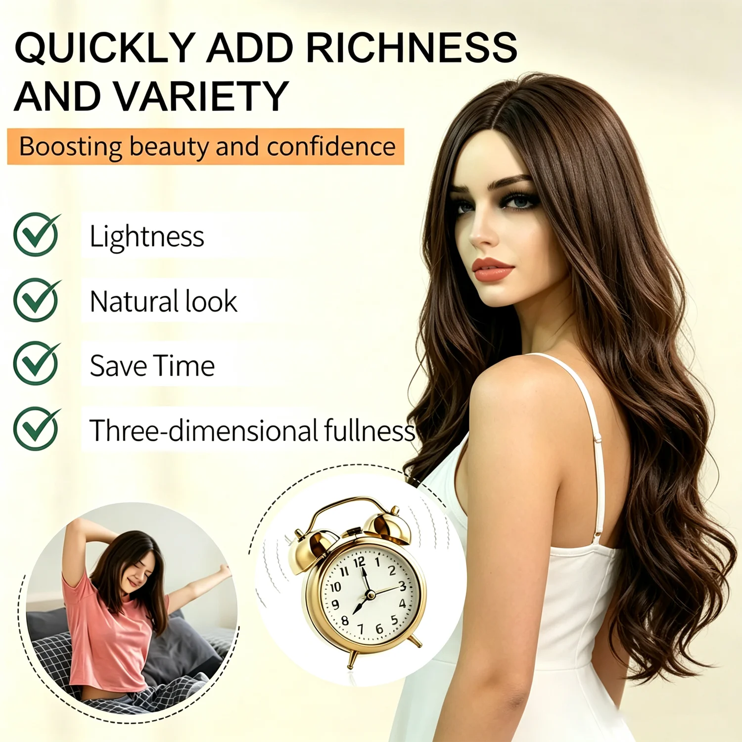 Women's Soft Water Ripple Long Hair Full Head Breathable Maintain European American Party Cover White Hair Style Synthetic Wig