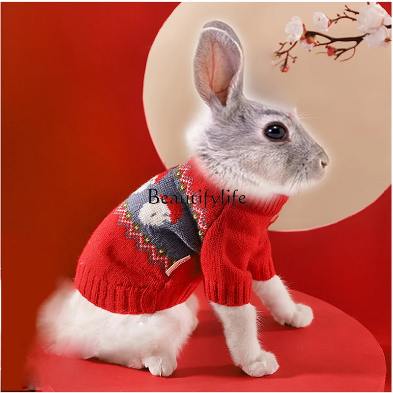 Pet Rabbit Clothes Warm Autumn and Winter Loppy Eared Rabbit Clothes Cute Winter Supplies