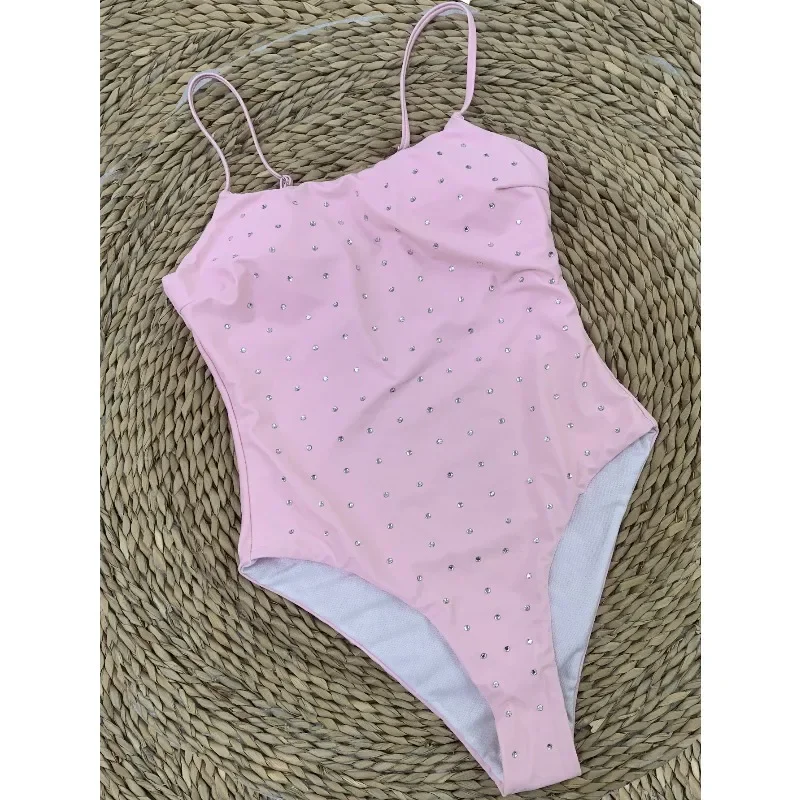 2026 Sexy Women's One Piece Swimsuit Stylish Luxury Shiny Rhinestones Micro Bikini Bodysuit 2026 Summer High Waist Backless Mono