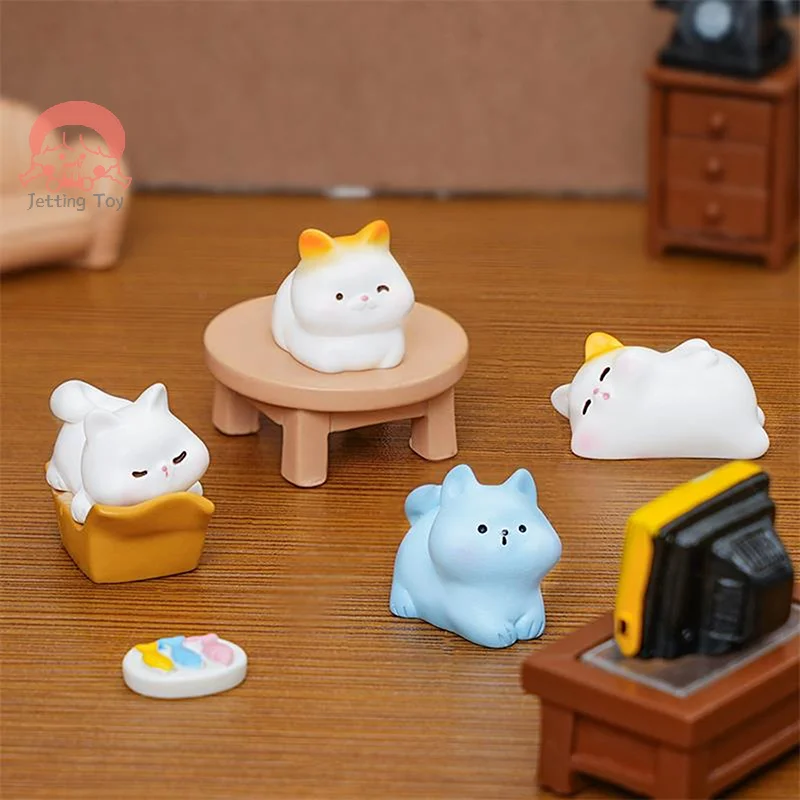 

5PCS/Bag Cute Kitten Cat Doll Car Resin Ornaments Micro Landscape Ornaments Desktop Home Decoration Dollhouse Toy Accessory Gift