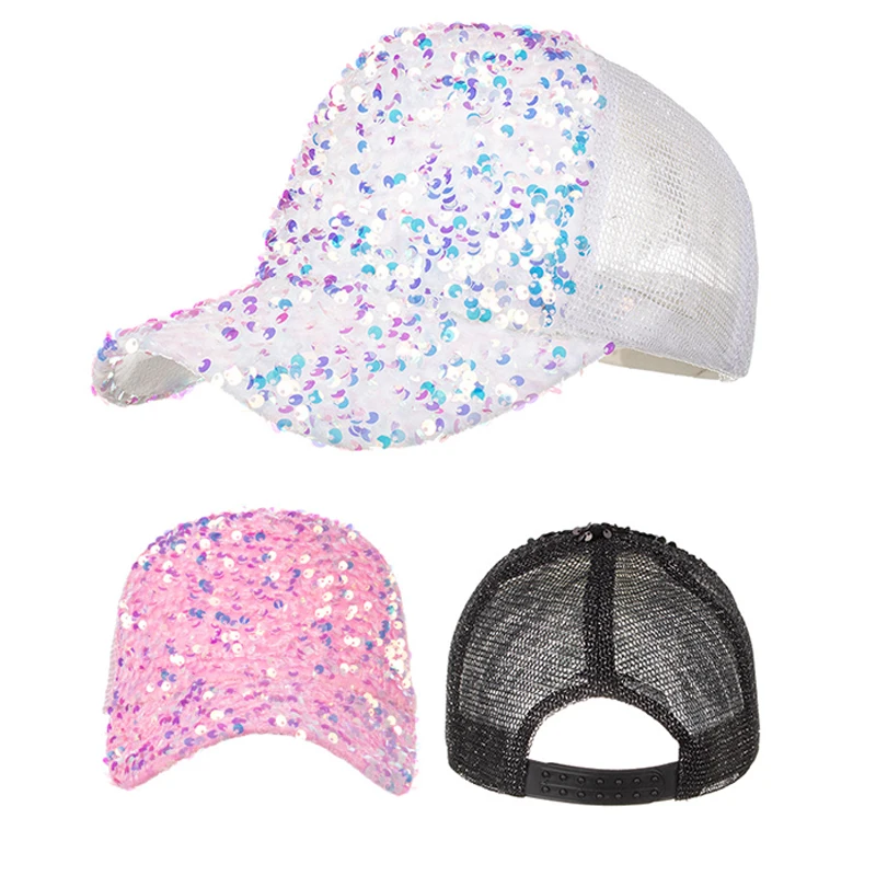 Adult Sequined Baseball Cap for Women and Men Kpop Shiny Peaked Caps Summer Autumn Mesh Adjustable Outdoor Travel Sunscreen Hat