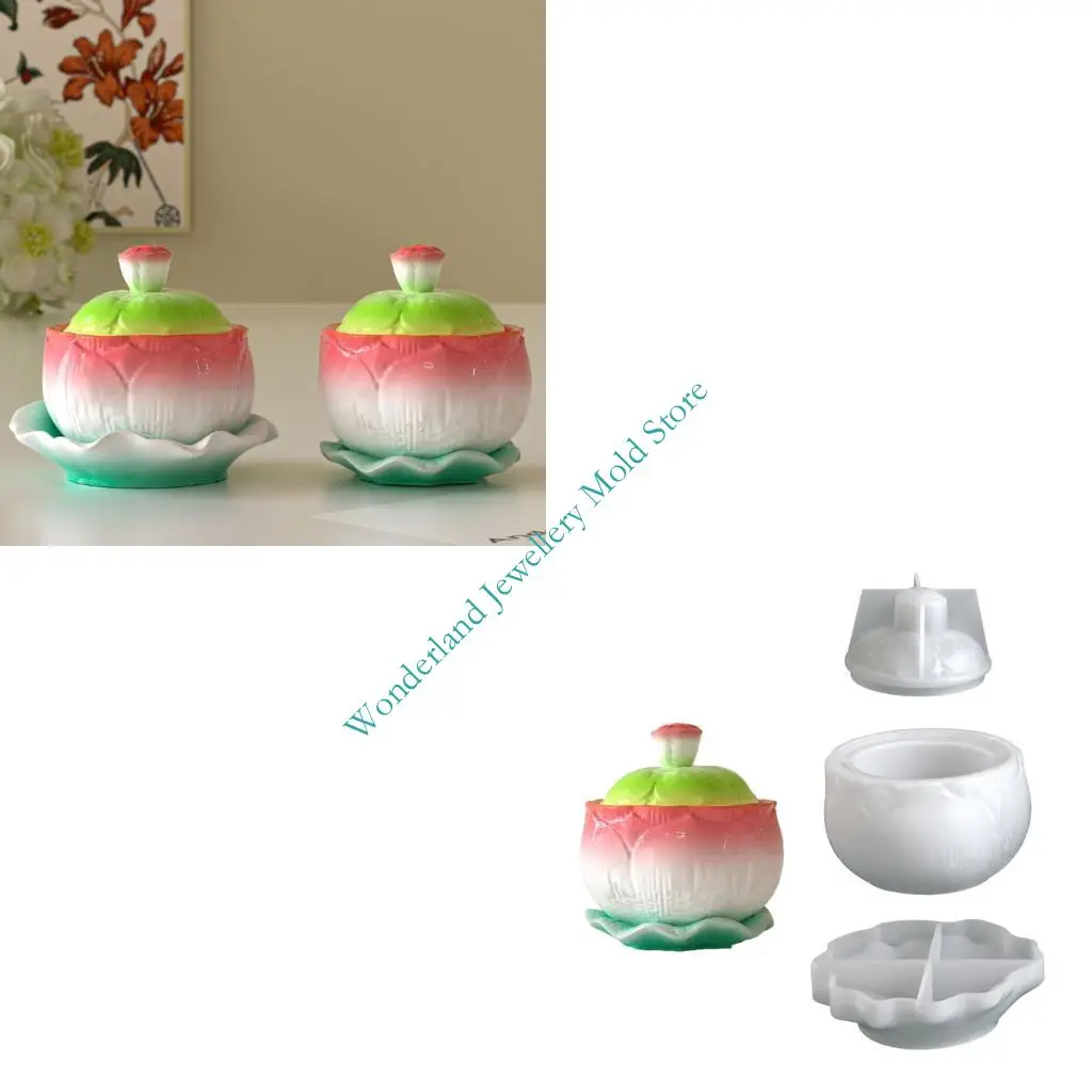 

H7EB ‌Lotus Shaped Candles Cup Silicone Mold for Storage Container Box Making Easy Release with Lid Perfect for Making