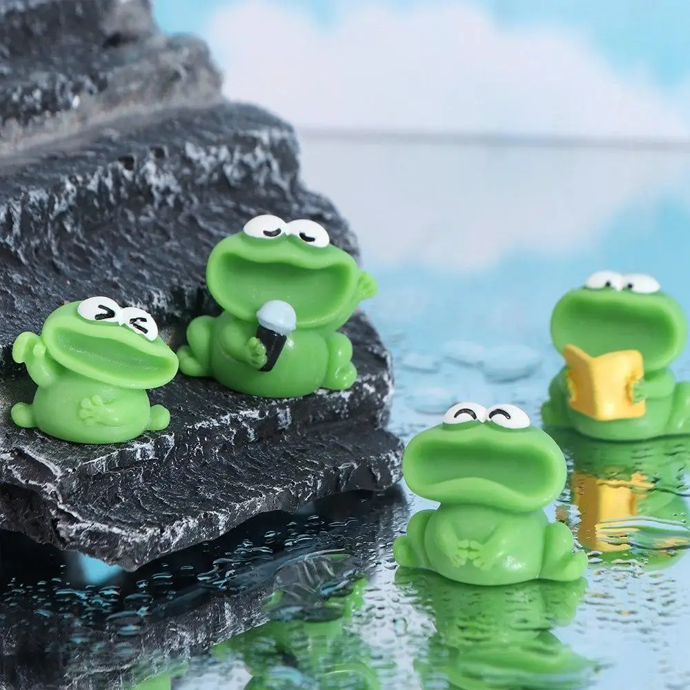 Kids Gift Cartoon Big Mouth Chorus Frogs Figurine Cute DIY Big Mouth Frogs Statue Resin Crafts Mini Frogs Ornament Home Decor