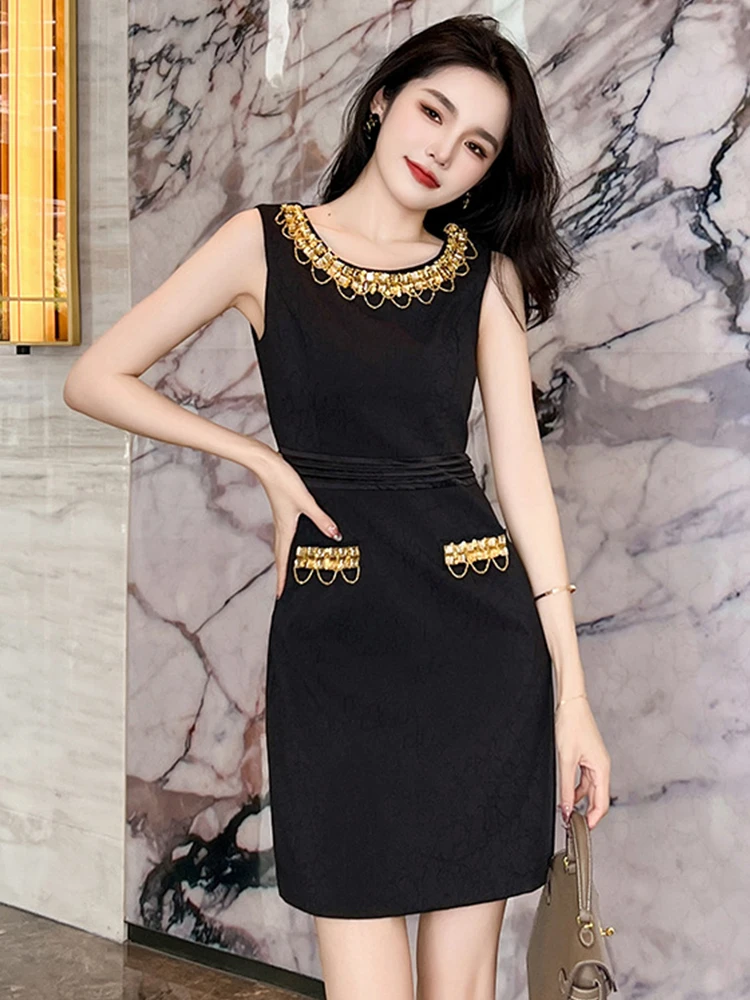 

New Summer Commute Black Short Dress Women Ladies Clothing Elegant Luxury Formal Sleeveless Slim Mini Prom Mujer Vestidos Fiesta