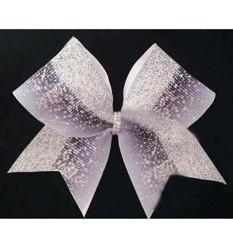 Wholesale 10pcs New Blue Silver Glitter Ombre Cheer Bow Cheerleading Dance 7.5inch Hair Bow With Elastic Rubber Band