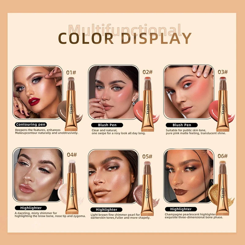 Éclairez votre visage avec un stylo de maquillage multifonctionnel – Blush liquide, mettant en valeur, contour et scintillant nacré, contient une plante S