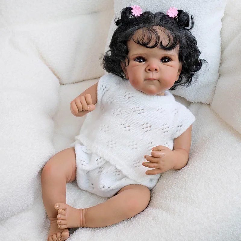 

18-дюймовая темная кожаная кукла для новорожденных Bettie Reborn, реалистичная мягкая на ощупь, приятная детская картина, 3D кожа с волосами ручного корня