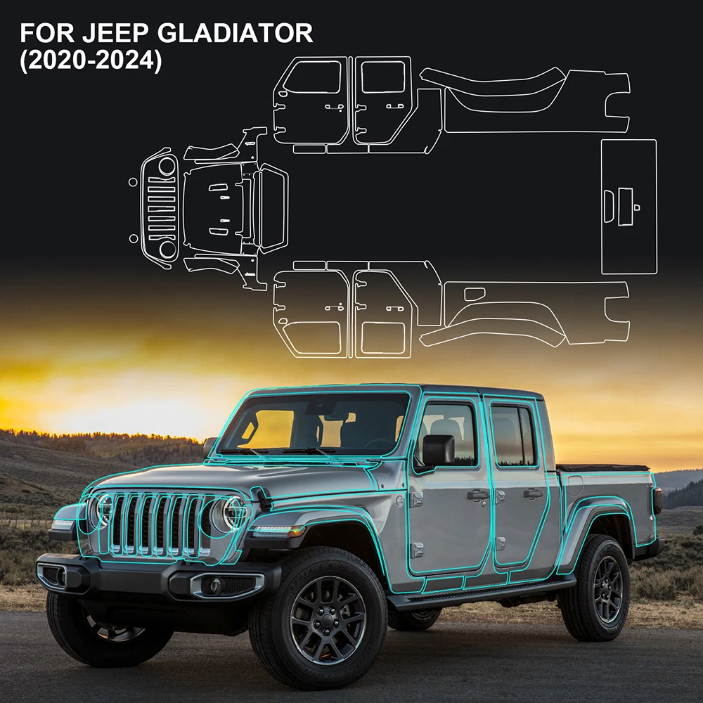 

Paint Protection Film for JEEP Gladiator 2020-2024 Pre Cut Clear Kit Bra Transparent PPF TPU 8.5mil Sticker Invisible