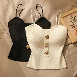 Ropa de verano con tirantes de punto cruzado de estilo francés para mujer, camisola de belleza Sexy, Top Bandeau ajustado de gama alta