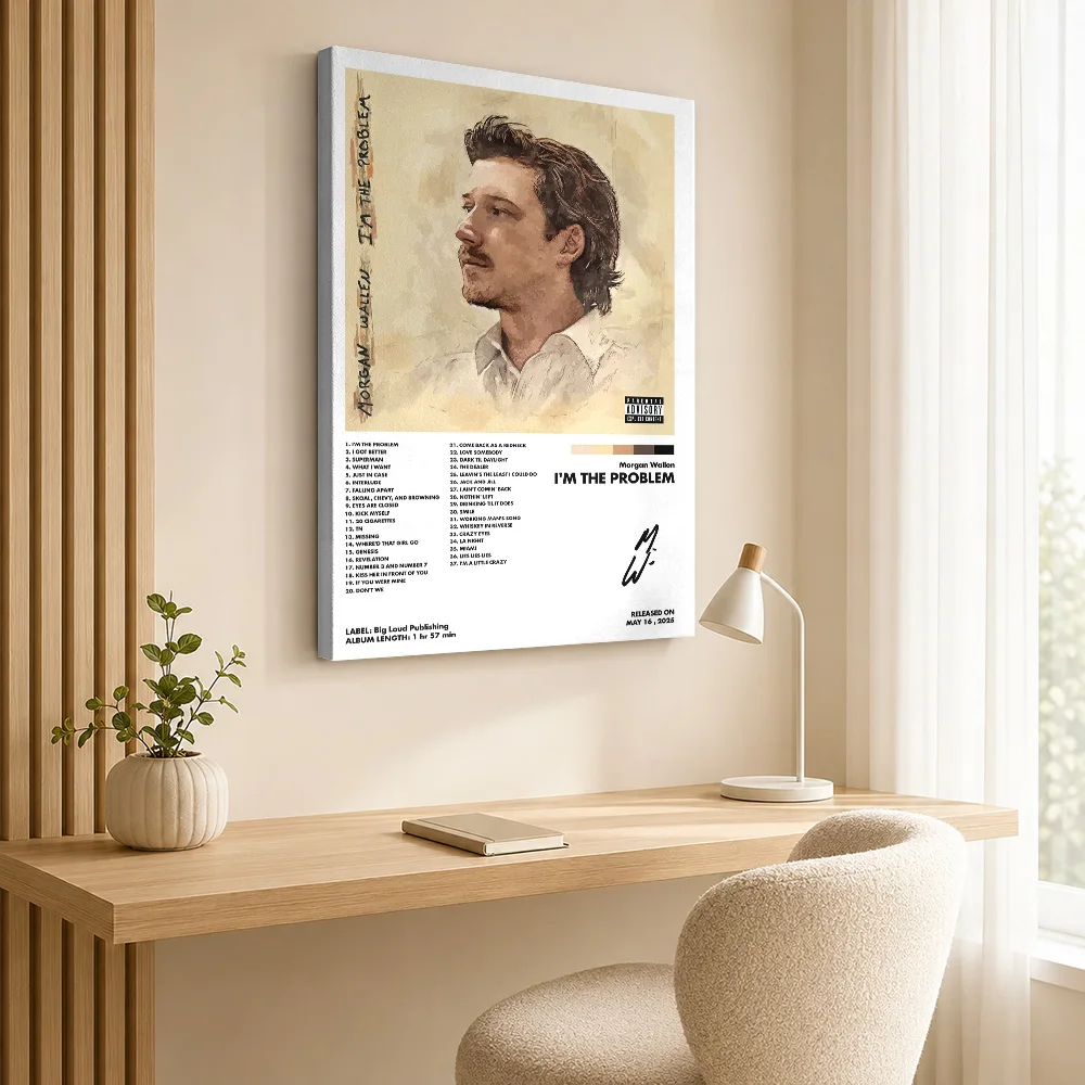 Morgan Wallen Im The Problem Album Canvas Print Poster Grunge Style Wall Art With Personalized Photo For Bedroom Ideal Fan Gift