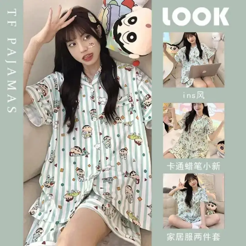 conjunto-de-pijama-kawaii-crayon-shin-chan-2-pecas-camiseta-de-manga-curta-e-shorts-para-mulheres-roupas-de-verao-em-algodao-casual-e-fofo-para-meninas