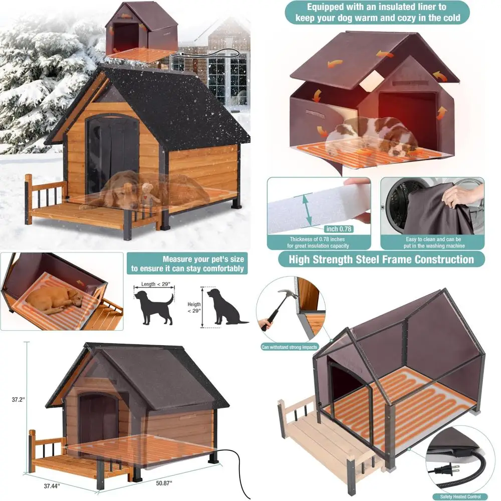 

Большой домик для собак с грелкой — атмосферостойкий уличный питомник, жевательная железная рама, крыша асфальта, прочное дерево