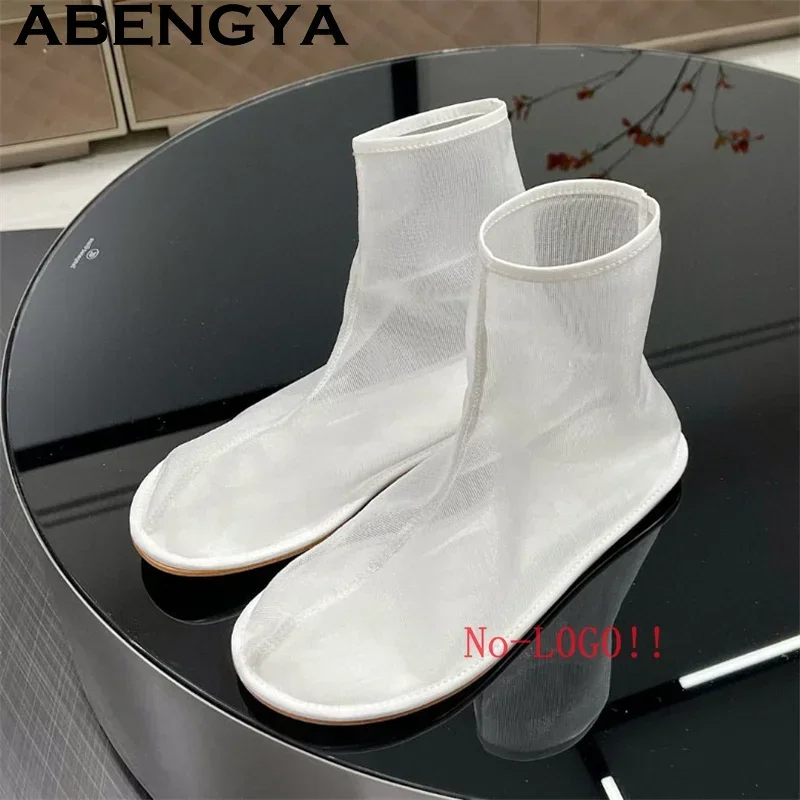 Transparent See Through Mesh Boots Flat Heel Ankle Boots Summer Fashion Shoes Women Casual Breathable Botas Mujer
