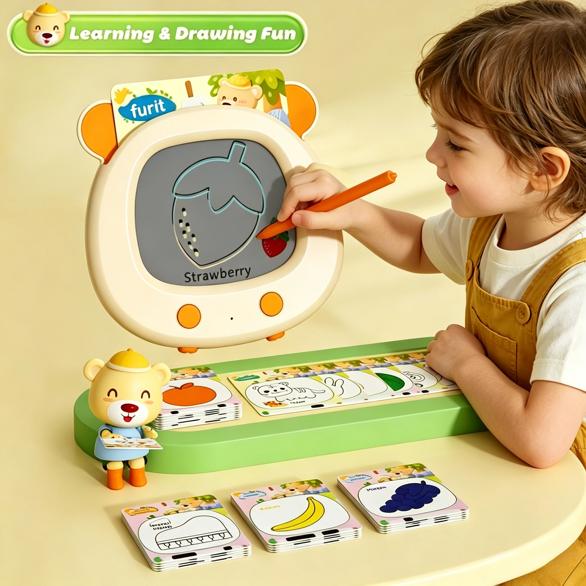 

Toddler Toys English Flash Cards with Writing Drawing Tablet Words Montessori Early Educationaly Toy for Kids Gift for Boy Girl