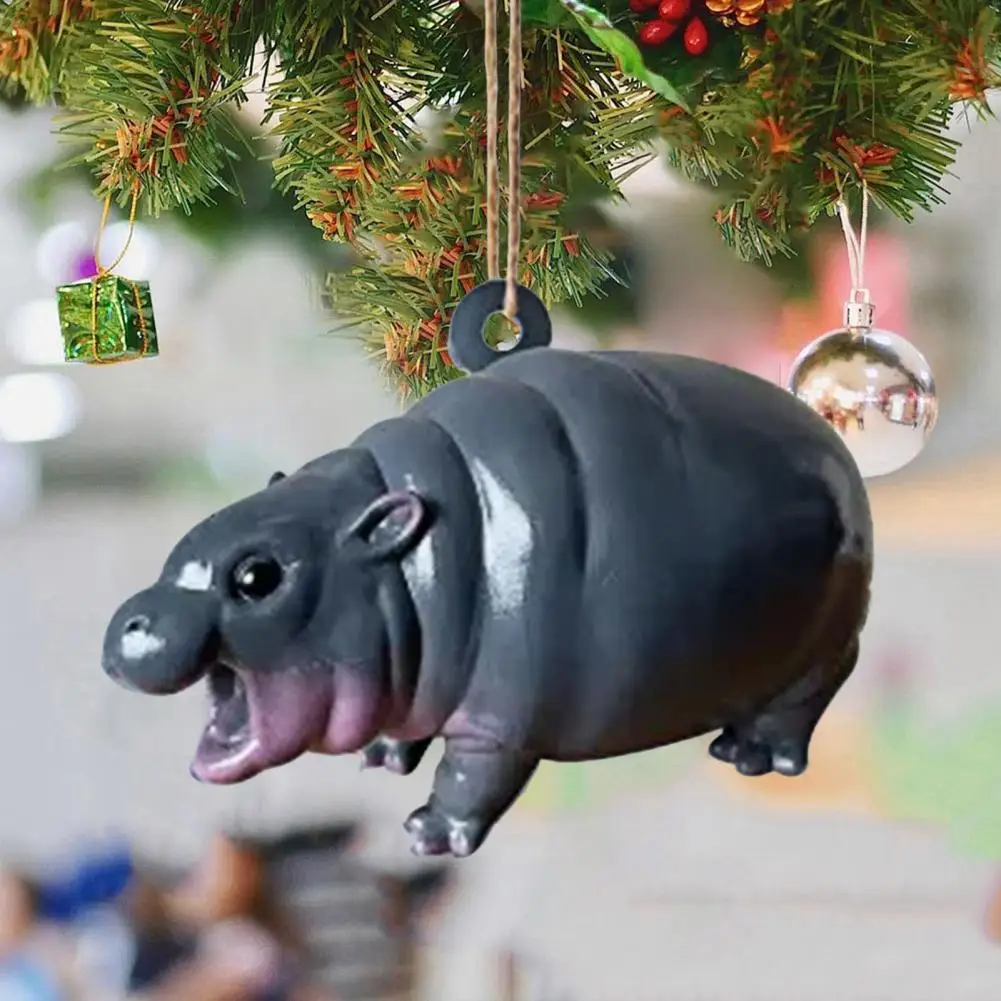 Hippo Hanging Ornament Hippopotamus Decoration Acrylic Hippo Hanging Decoration Festive 2d Flat for Christmas for Bedroom