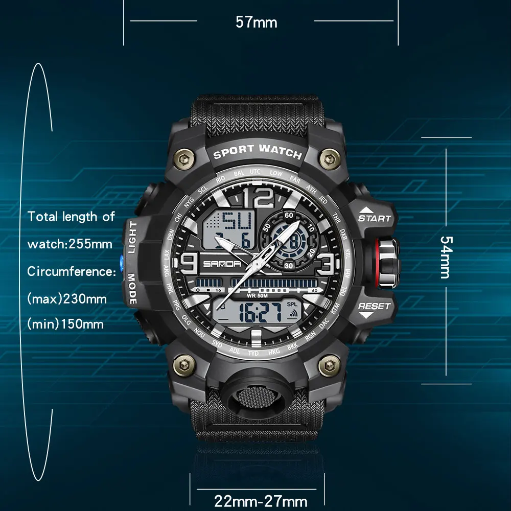 Mens Military Sports Wristwatch Waterproof Dual Display Analog Digital LED Electronic Quartz Watches Men Support Dropshipping