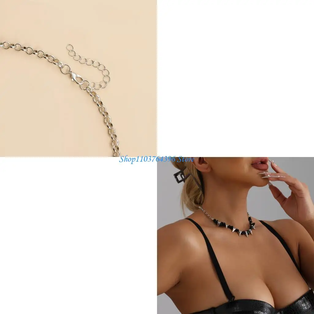 Edgy Gothic Punk Spliced Chain Necklace Adjustable Length Collarbone Chain For Alternative Enthusiasts