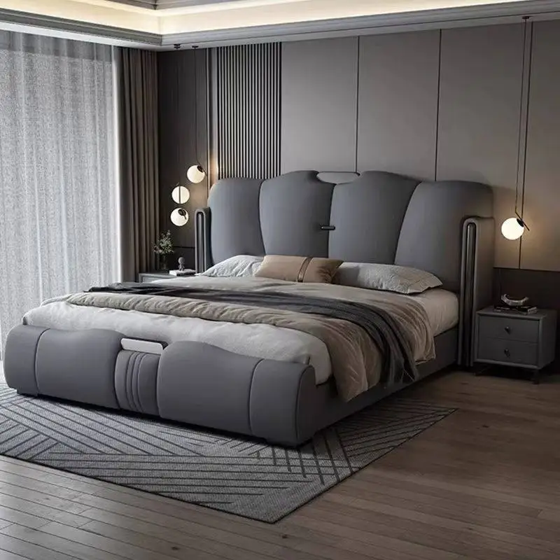Gray Cheap Double Bed Decoration Designs Soft Cloud King Size Double Bed Lit Luxe Wooden Adults Letto Matrimoniale Furniture