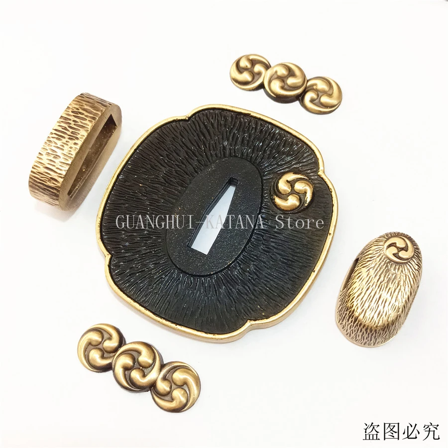 Imagem -02 - Conjunto de Bronze Cobre Japonês Katana Wakizashi Tanto Espada Acessórios Tsuba Mais Menuki Fuchi Mais Kashira Livre Seppa um