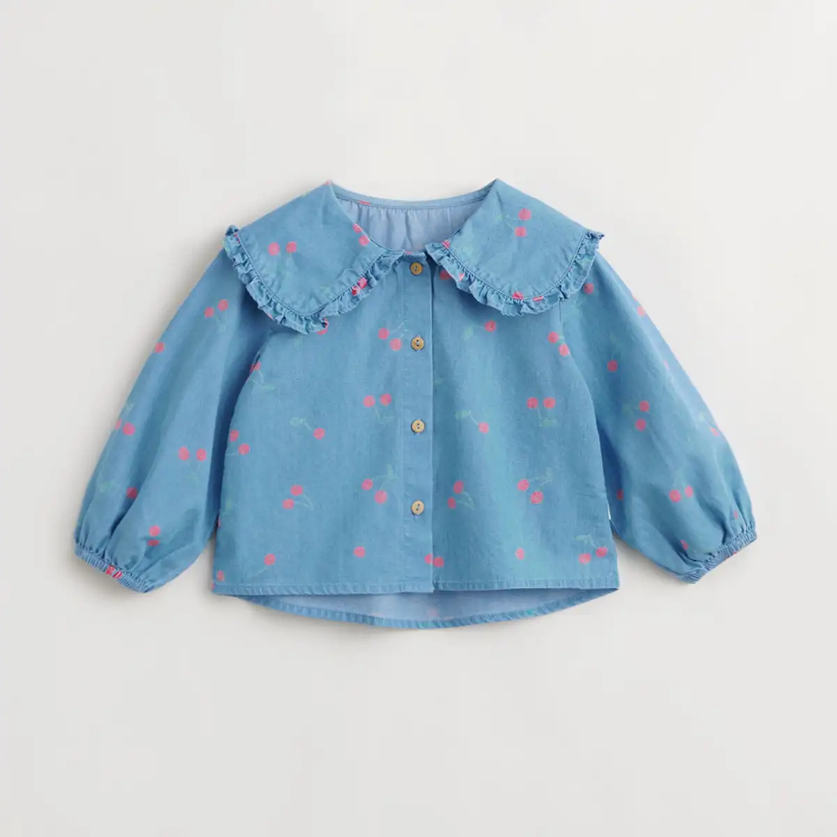 MARC&JANIE Girls Lace Doll Collar Full Print Denim Shirt Kids Cotton Shirt for Spring 240112